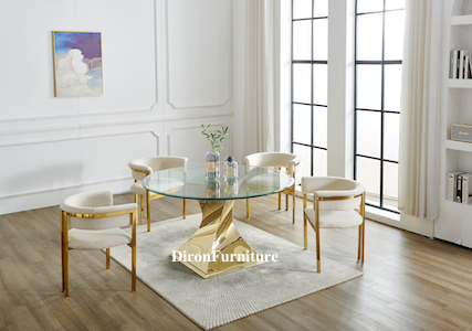 Modern Luxury glass and brass dining table