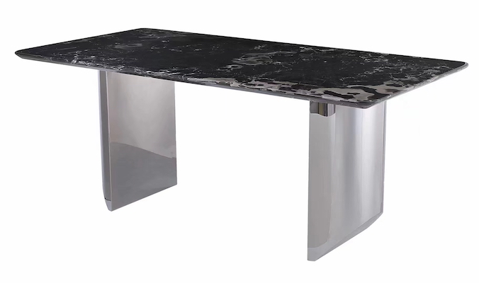 Mesa de comedor rectangular moderna y contemporánea de mármol y acero inoxidable