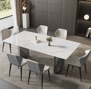 marble and stainless steel dining table