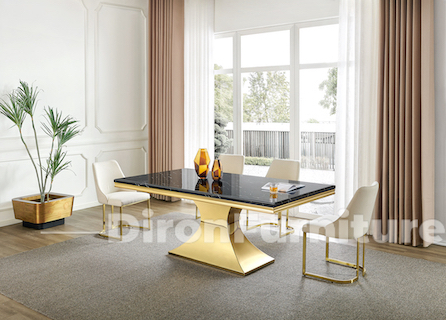 Contemporary marble and polish gold stainless steel dining room sets By Diron