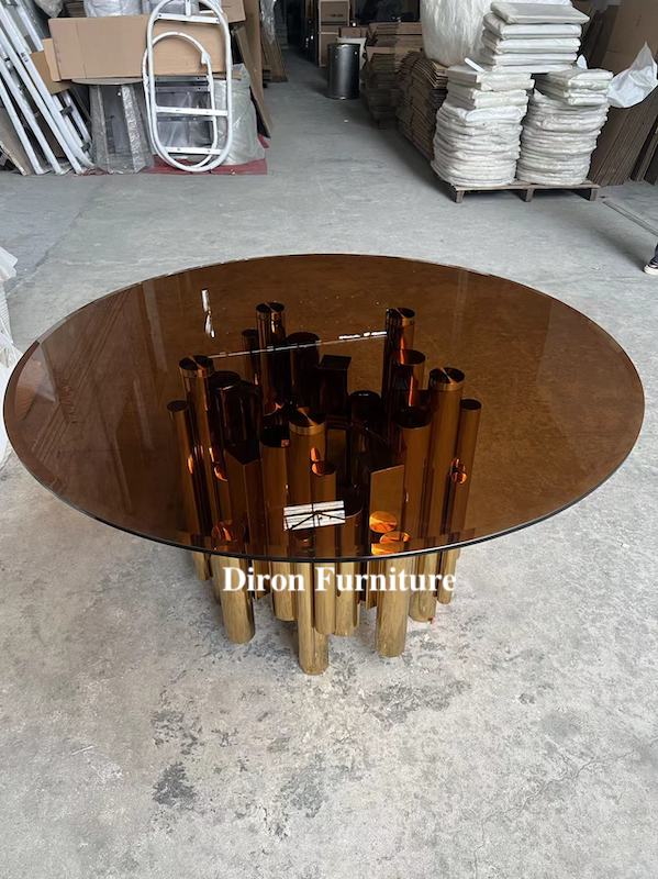 glass and stainless steel dining table