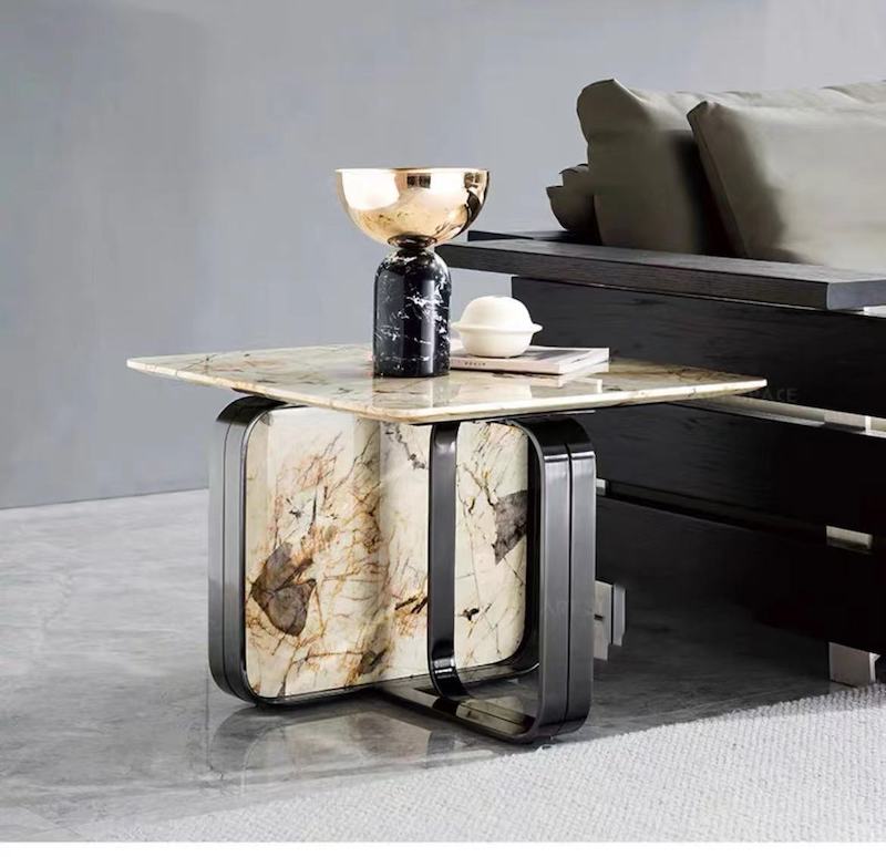 Modern luxury marble and stainless steel coffee table sets accent table sets