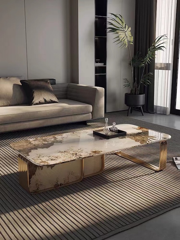 Modern luxury marble and stainless steel coffee table sets accent table sets