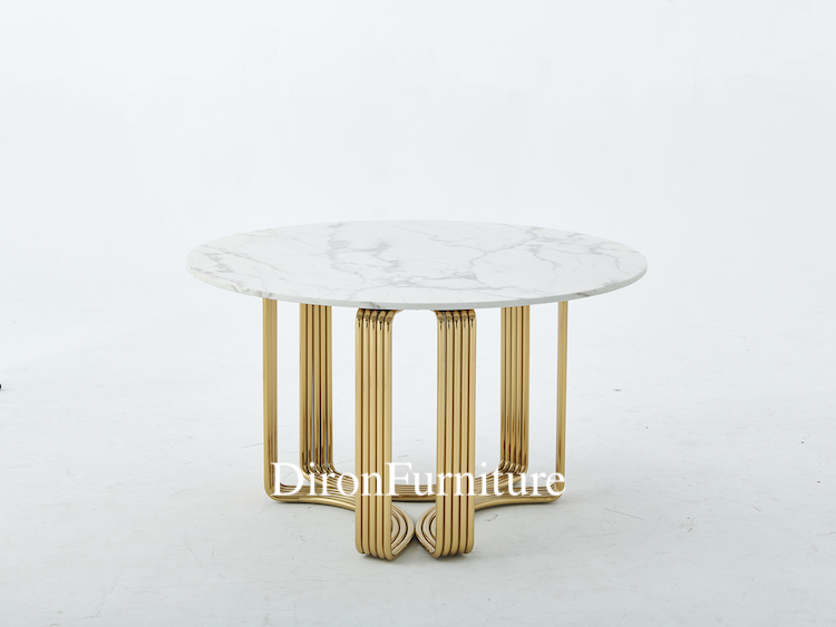 Contemporary round Marble Dining Table sets with Gold Stainless Steel Base