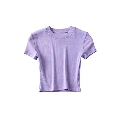 New T-shirts Women Summer Plain Cotton Short Rib T Shirt Knitted Sexy Tops