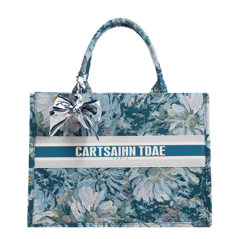 SD Brand Design Women Bag Pearl Chain Handbag Shoulder Messenger Oil Painting Bag Silk Scarf Canvas Tote Handbags