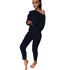 SD 12 Colors Plus Size Women's One-shoulder Knitted Pullover 2-piece Set Casual Loose Sweater Set