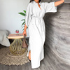 New 2023 Autumn Women's Casual Fashion Stand Collar Split Long Dress Solid Casual Dress