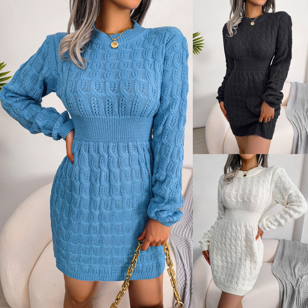 2023 SD Autumn And Winter European And American Casual Twist Waist Wrap Hip Dress Bottoming Sweater Dress