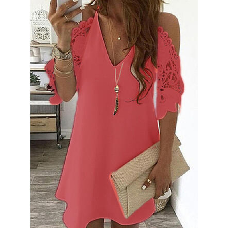 SD 2023 Floral Printing Women Dress Hollow Out Sexy Summer Beauty V-neck Half Sleeve Casual Women Dress
