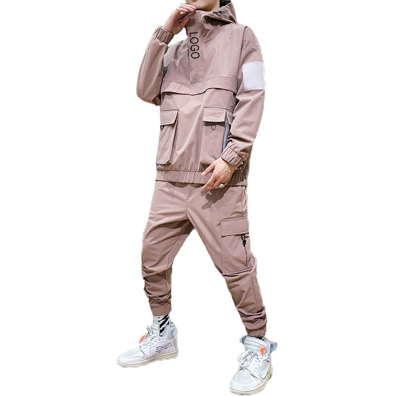 2023 Men High Quality Custom Logo Blank 2 Piece Sweat Suit Sweat Track Suit Hood Tracksuit Zipper Jogger Set