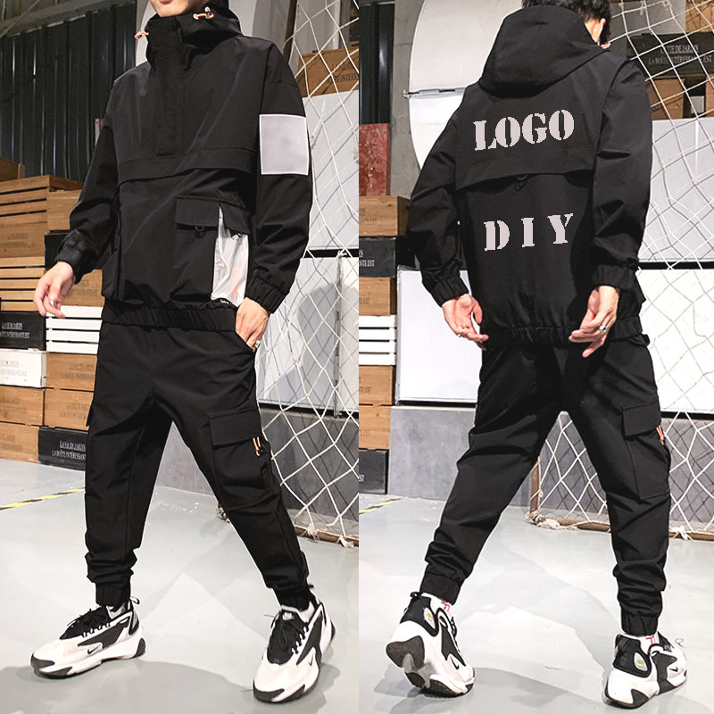 2023 Men High Quality Custom Logo Blank 2 Piece Sweat Suit Sweat Track Suit Hood Tracksuit Zipper Jogger Set