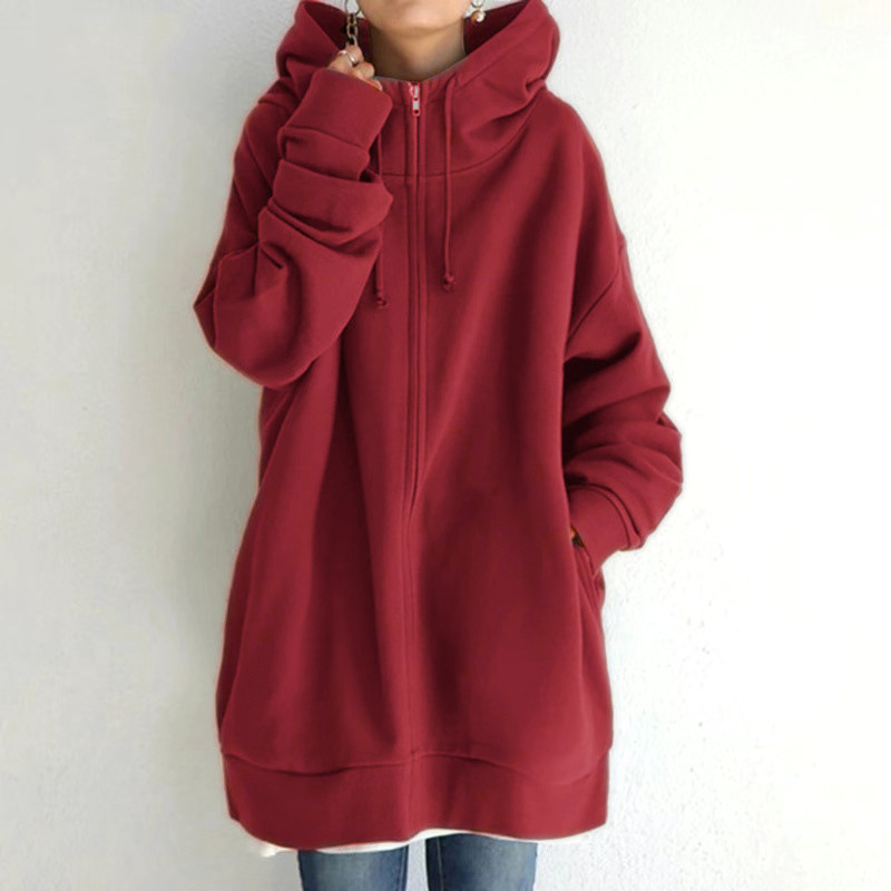 2023 Women's Autumn Winter Streetwear Zip Up Long Oversized Fleece Hoodie