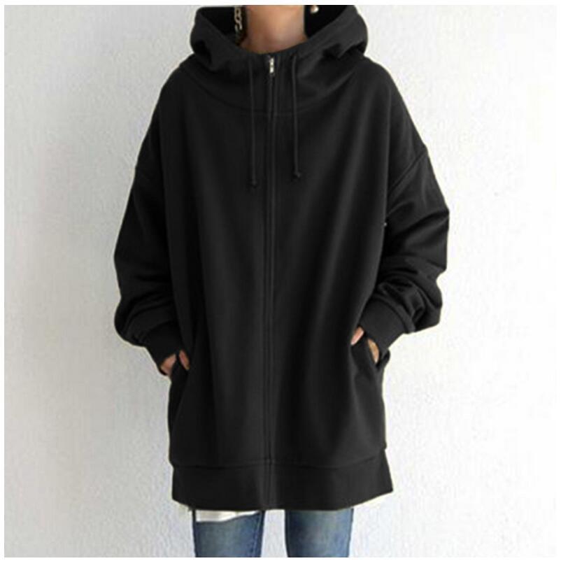 2023 Women's Autumn Winter Streetwear Zip Up Long Oversized Fleece Hoodie