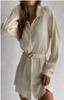 2023 New Arrivals American Style Hot Sell Pleated Green Long Sleeve Bodycon Short Shirt Formal Dress For Office Ladies