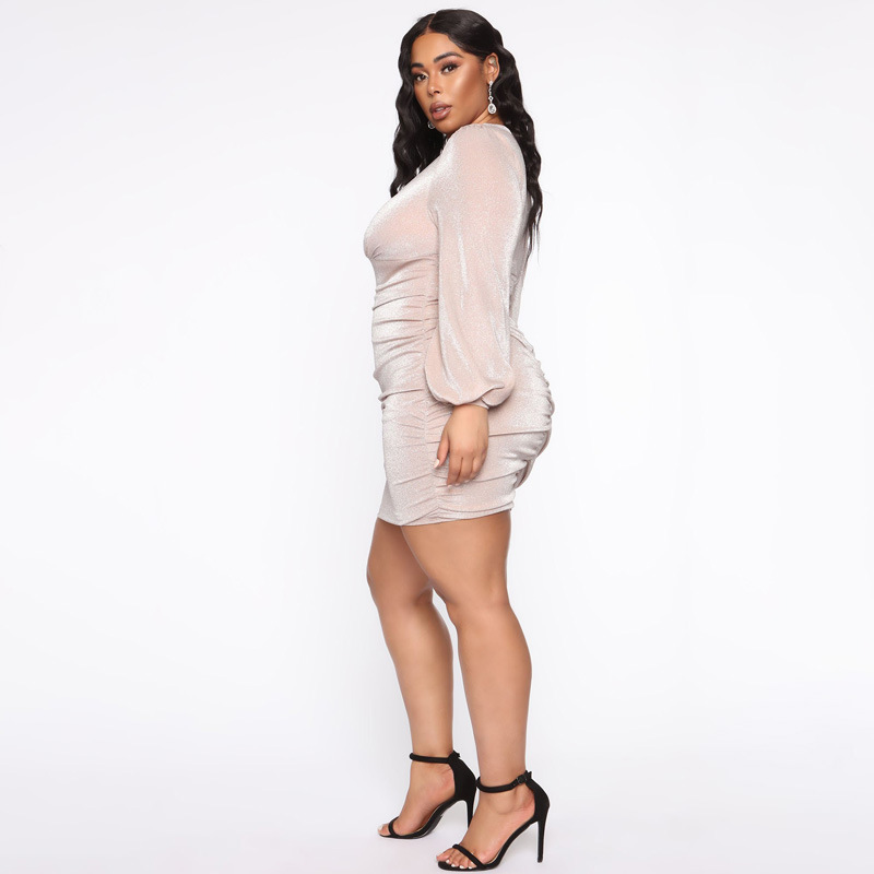2023 New Fashion Sexy Slim Deep V Neck Solid Color Hip Dress Nightclub Dress Shiny Dress
