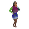 2023 High Quality 2 Piece Set Women Causal Patchwork Two Piece Button Knitted Top And Mini Skirt Set