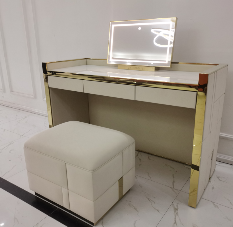 white mirrored dressing table