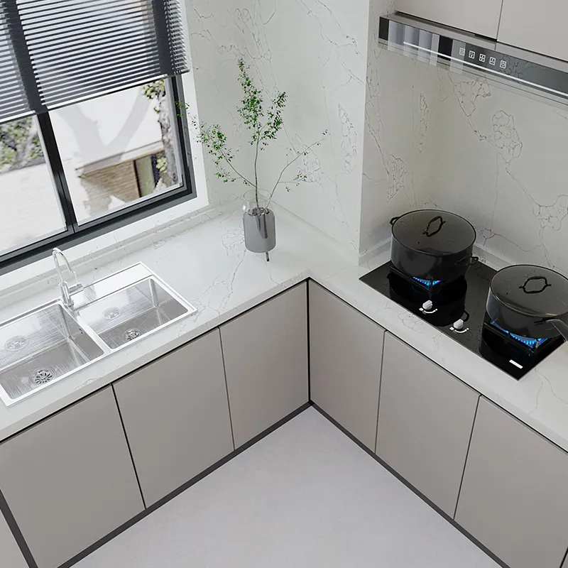 Mur de quartz de cuisine artificiel à veines fines de Carrare