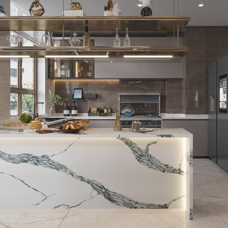 Carrara fekete vénás modern konyhai kvarc kőlap