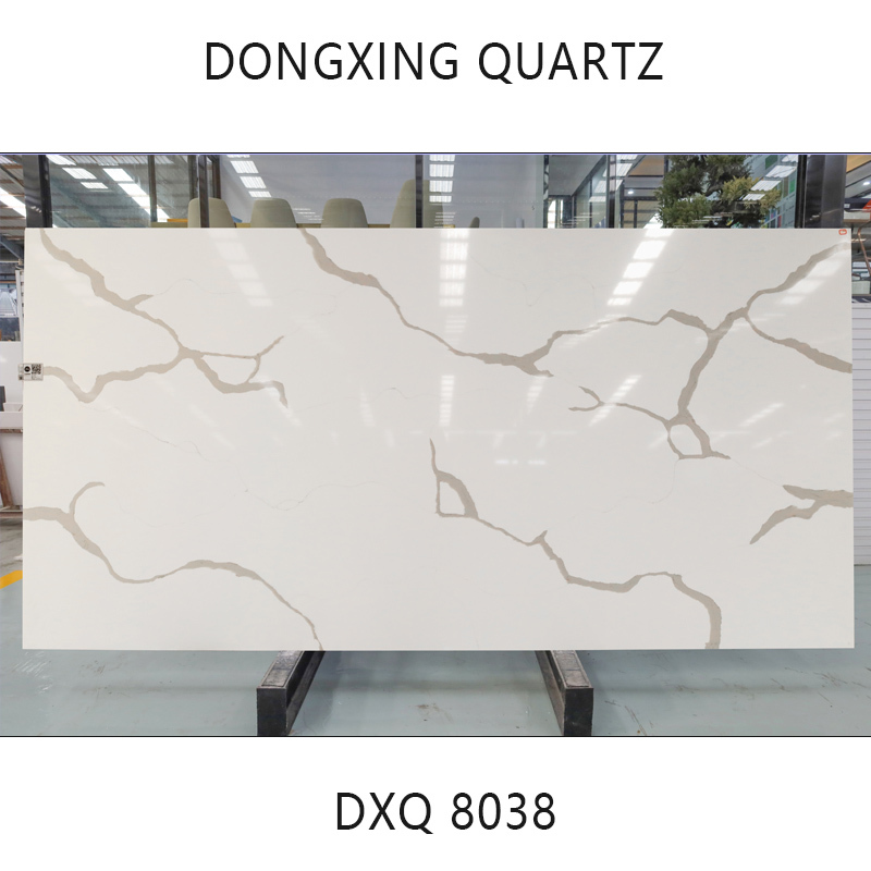 White decorative kitchen quartz island slab