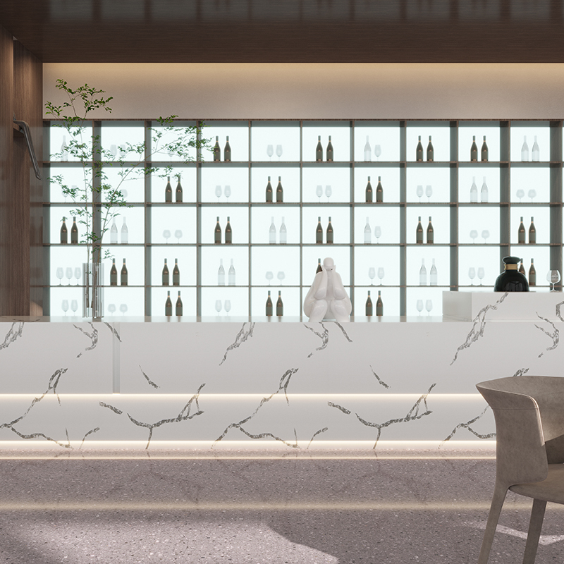 White decorative kitchen quartz island slab