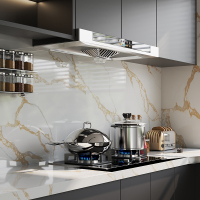 dalle d'îlot de cuisine moderne en quartz à veines d'or