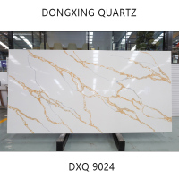 dalle d'îlot de cuisine moderne en quartz à veines d'or