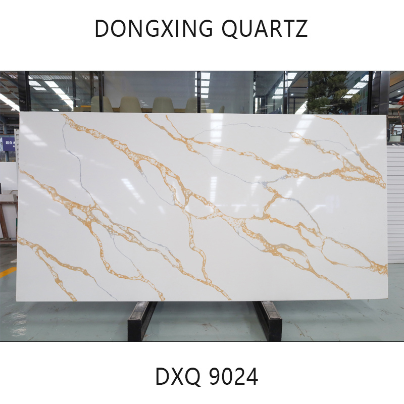 dalle d'îlot de cuisine moderne en quartz à veines d'or