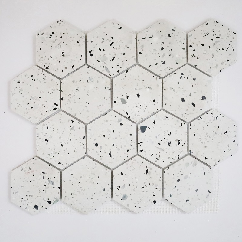 Carreaux de mosaïque en pierre de galets de marbre hexagonaux