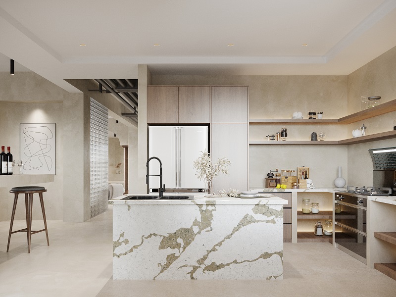 quartz kitchen island