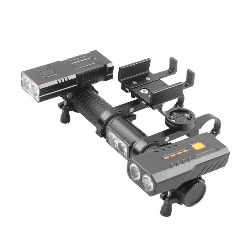 Extended Handlebar Mounted Power Bank Phone Holder Bike Light Set