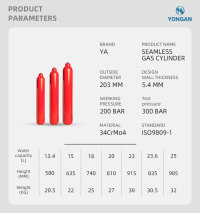 203MM 13.4-42L ISO Tped High Pressure Vessel Seamless Steel Mixed Gas Cylinder