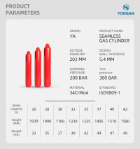 203MM 13.4-42L ISO Tped High Pressure Vessel Seamless Steel Mixed Gas Cylinder