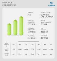 Bombola di gas naturale compresso veicolare CNG ISO11439 da 30-90 litri 279 mm
