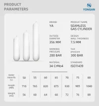 50-150L 356mm সিএনজি টাইপ 1 TPED ISO11439 স্ট্যান্ডার্ড ন্যাচারাল গ্যাস সিলিন্ডার
