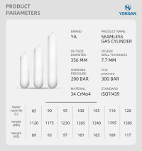 50-120L 356mm CNG Type 1 TPED ISO11439 Standard Natural Gas Cylinder