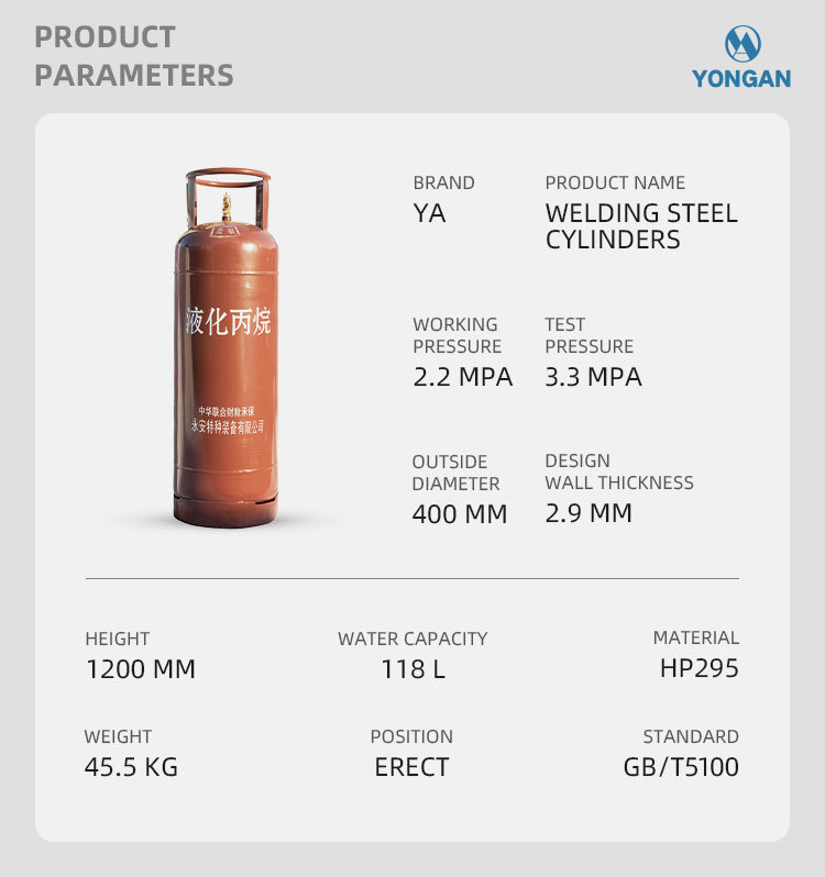 45.5kg 118L Double Valve New Home Types Of Welded Cylinder For Sale Propane Cylinder