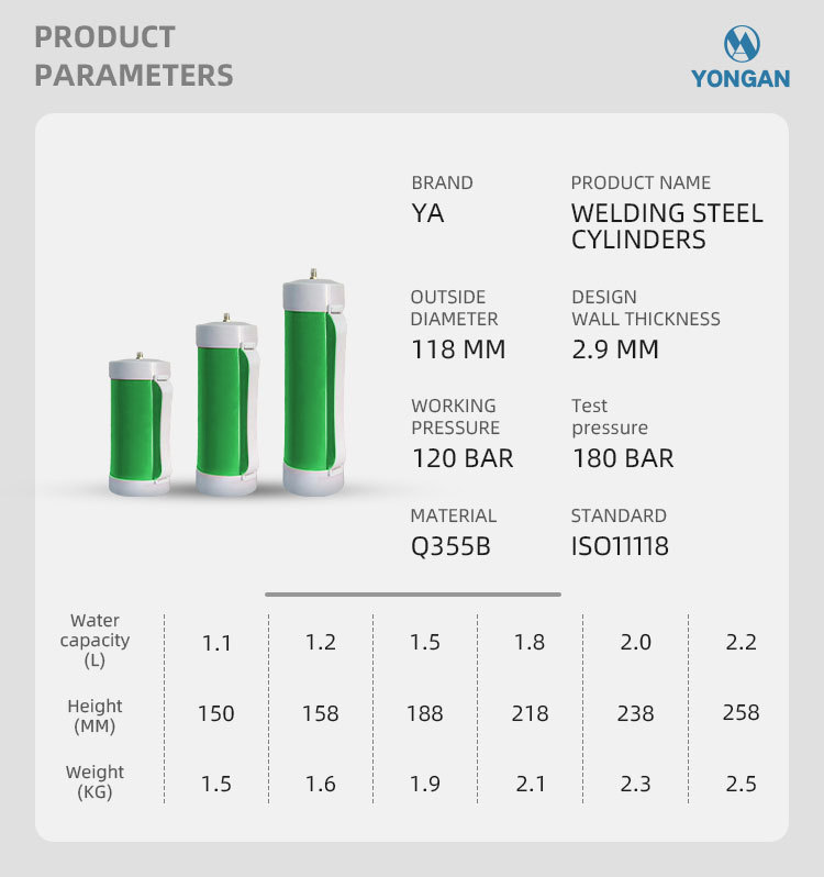 1.1-2.2L 118MM Welded Disposable Gas Tank Cylinder
