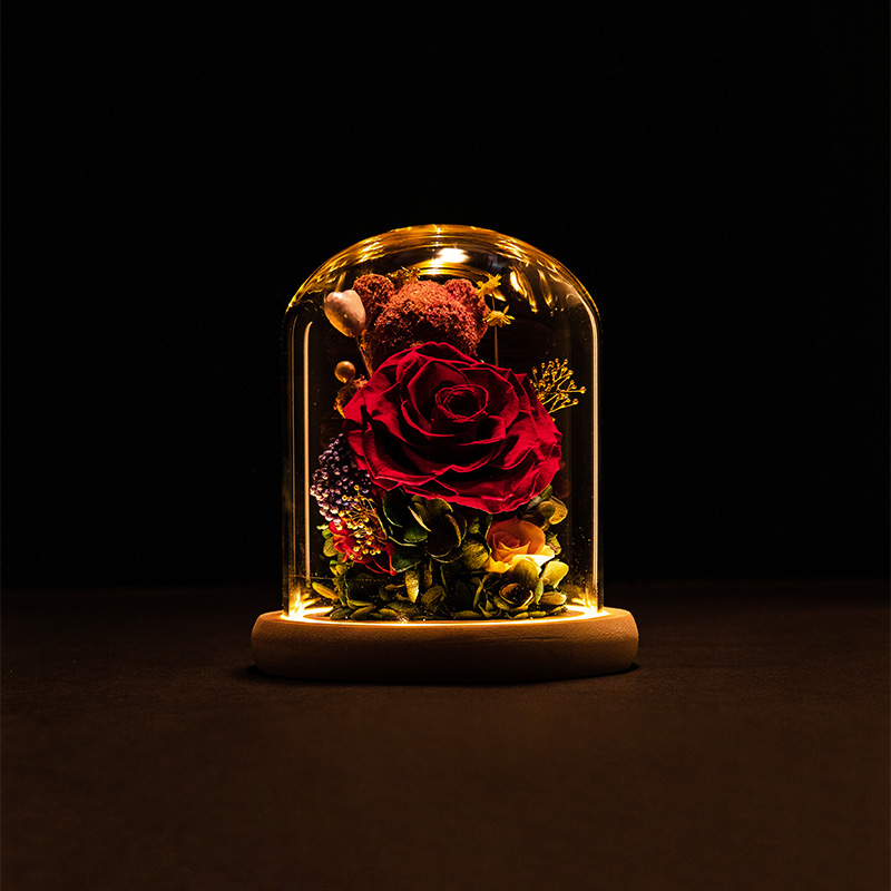 preserved rose in glass dome