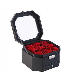 Rose préservée romantique dans une boîte à ombre octogonale