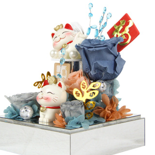 Gatto Fortunato Con Fiore Conservato
