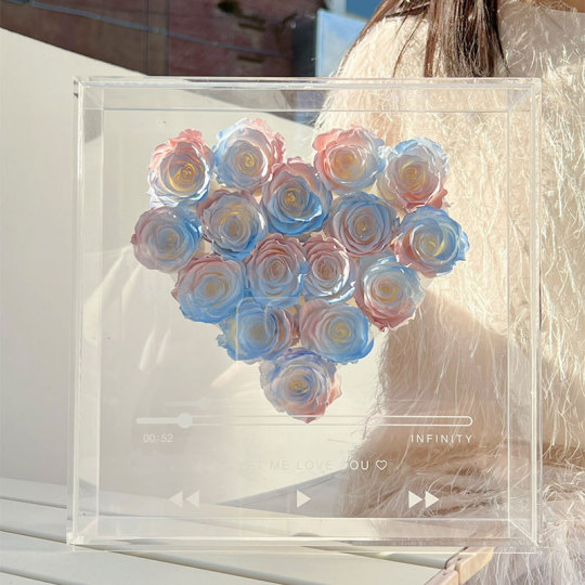 Tartósított Rózsa Szív Akril Dobozban Szivárvány