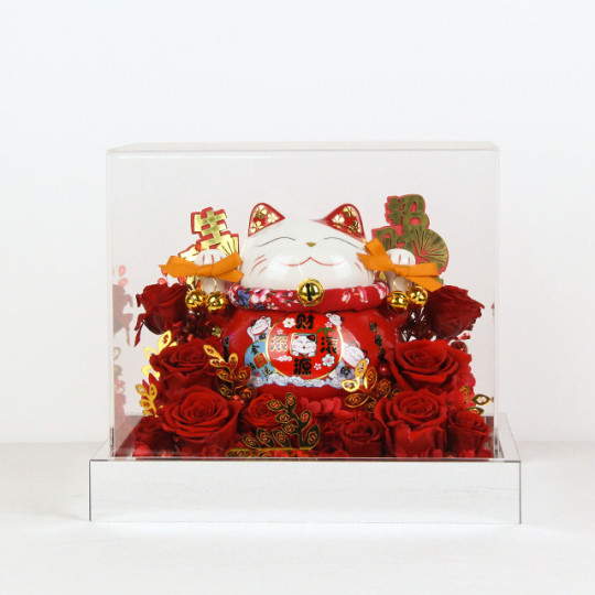 PLUS Fiore stabilizzato con gatto portafortuna