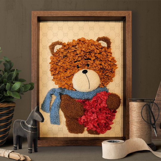 Cornice per foto con orsetto carino con fiore stabilizzato