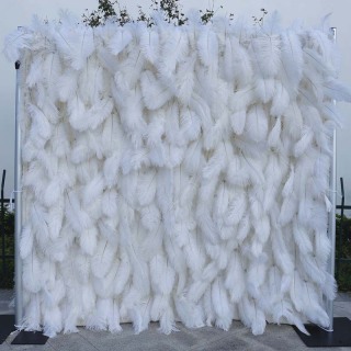 Decorazione del muro di piume artificiali sullo sfondo