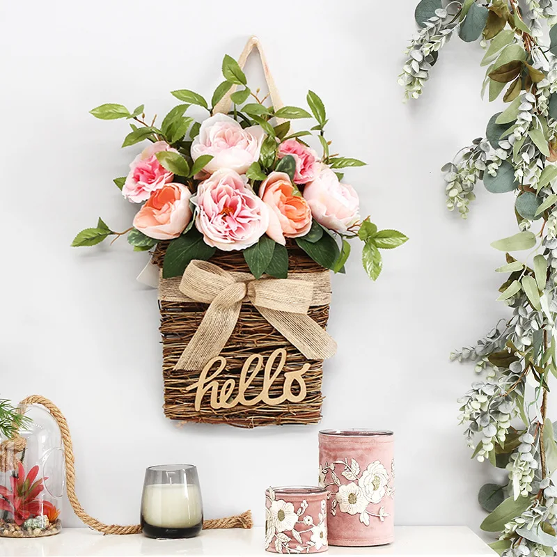 Decorazione domestica Simulazione Cesto di fiori da appendere alla parete