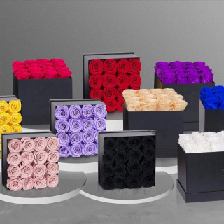 Confezione regalo con 16 teste di fiori stabilizzati