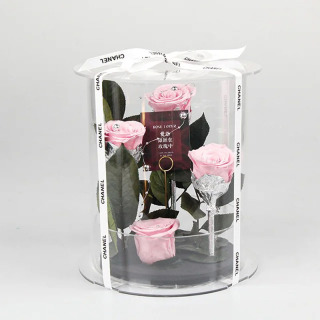 Rose stabilizzate in scatole circolari acriliche
