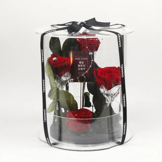Rose stabilizzate in scatole circolari acriliche